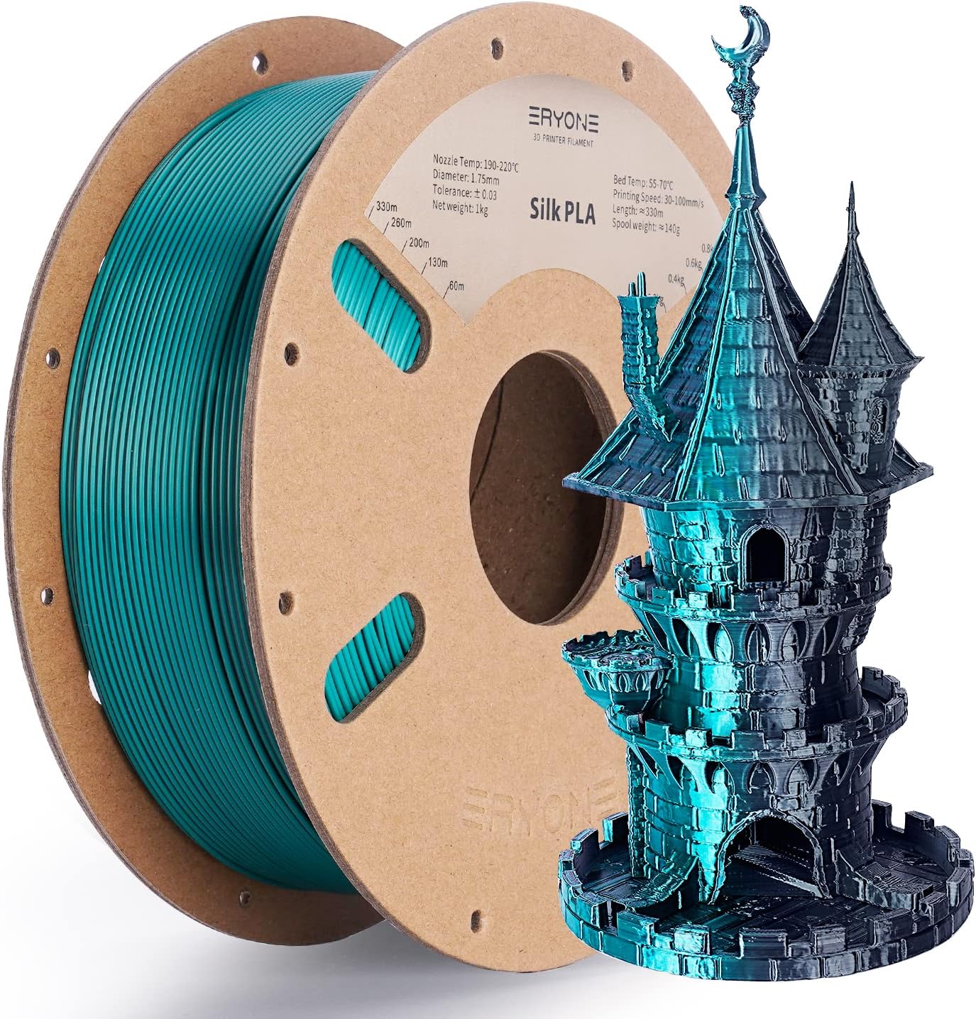 ERYONE Silk Dual-Color PLA, Emerald Green & Black