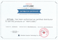 Certificate of Distributor for "ANYCUBIC" Products
