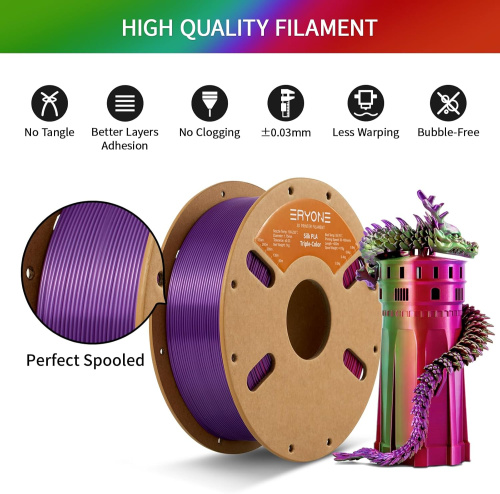 ERYONE Silk Tri-Color PLA, Red & Purple & Green